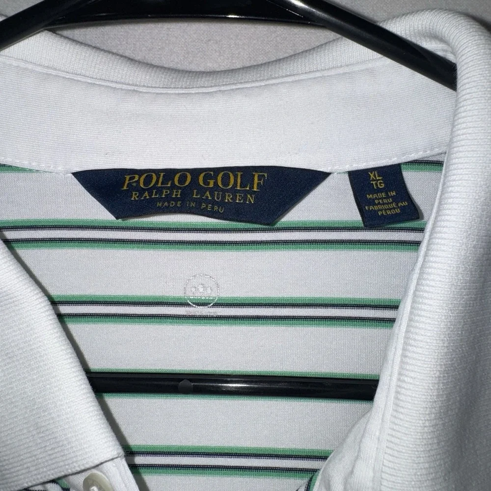 Men's XL Ralph‎ Lauren Polo Golf RLX White Striped Vintage Polo Golf Green